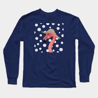 Flamboyant Pink Flamingo and Large Polka Dots Long Sleeve T-Shirt